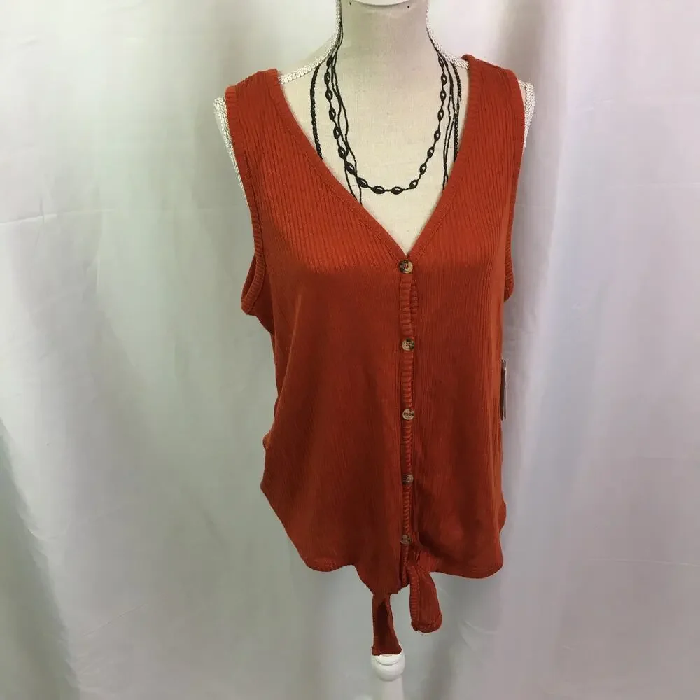 Pink Republic Ribbed Button Down Tank Rust Medium - Picture 2 of 15